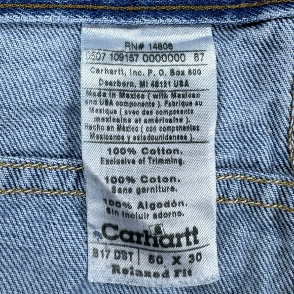 Carhartt B17 DST Relaxed Fit Jeans Mens 50x30 Blue Denim Work Pants Medium Wash - Picture 2 of 13